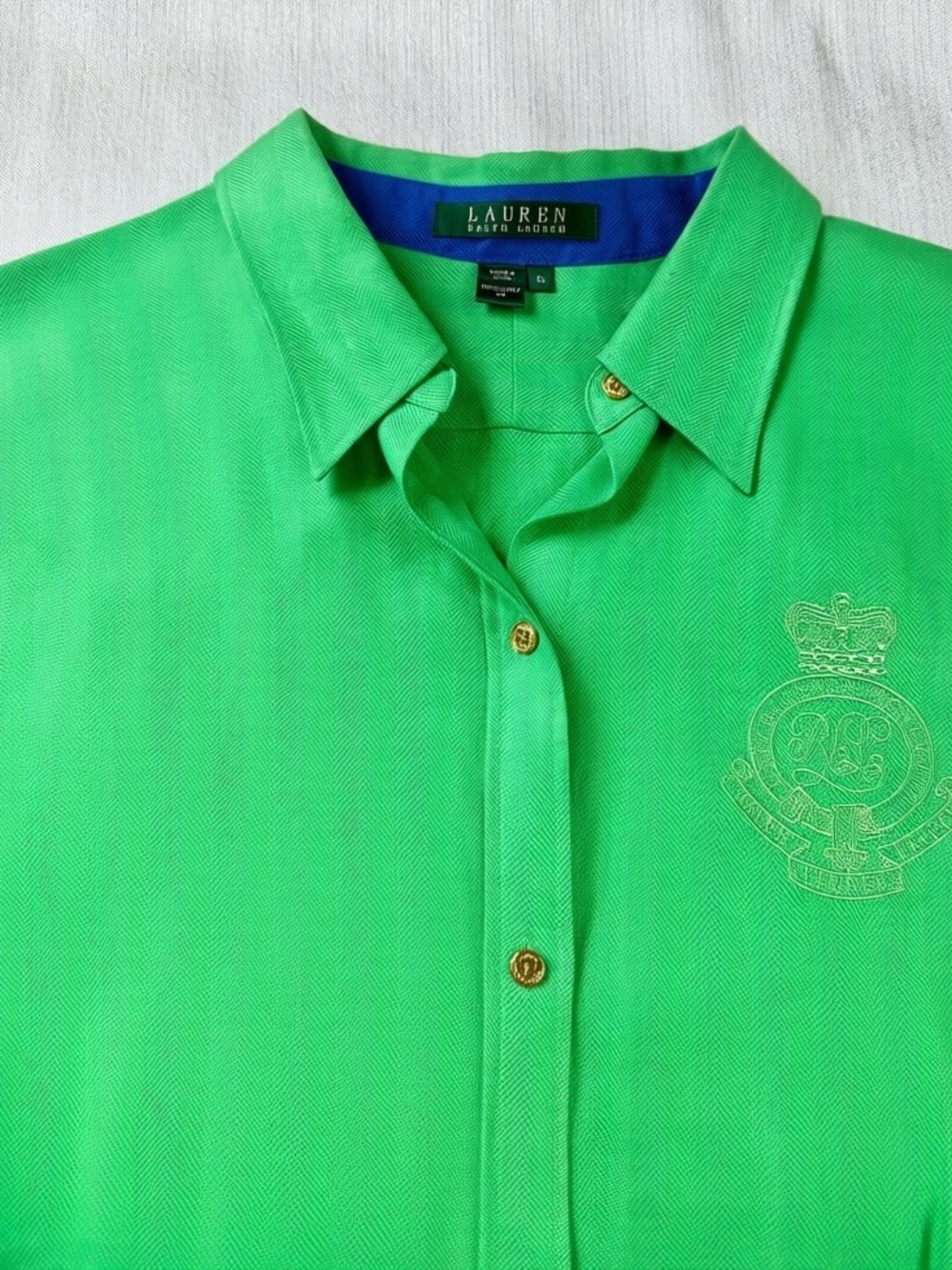 Lauren Ralph Lauren 100% Linen Bright Green Button-Down Shirt Women’s Size XL - Picture 7 of 14